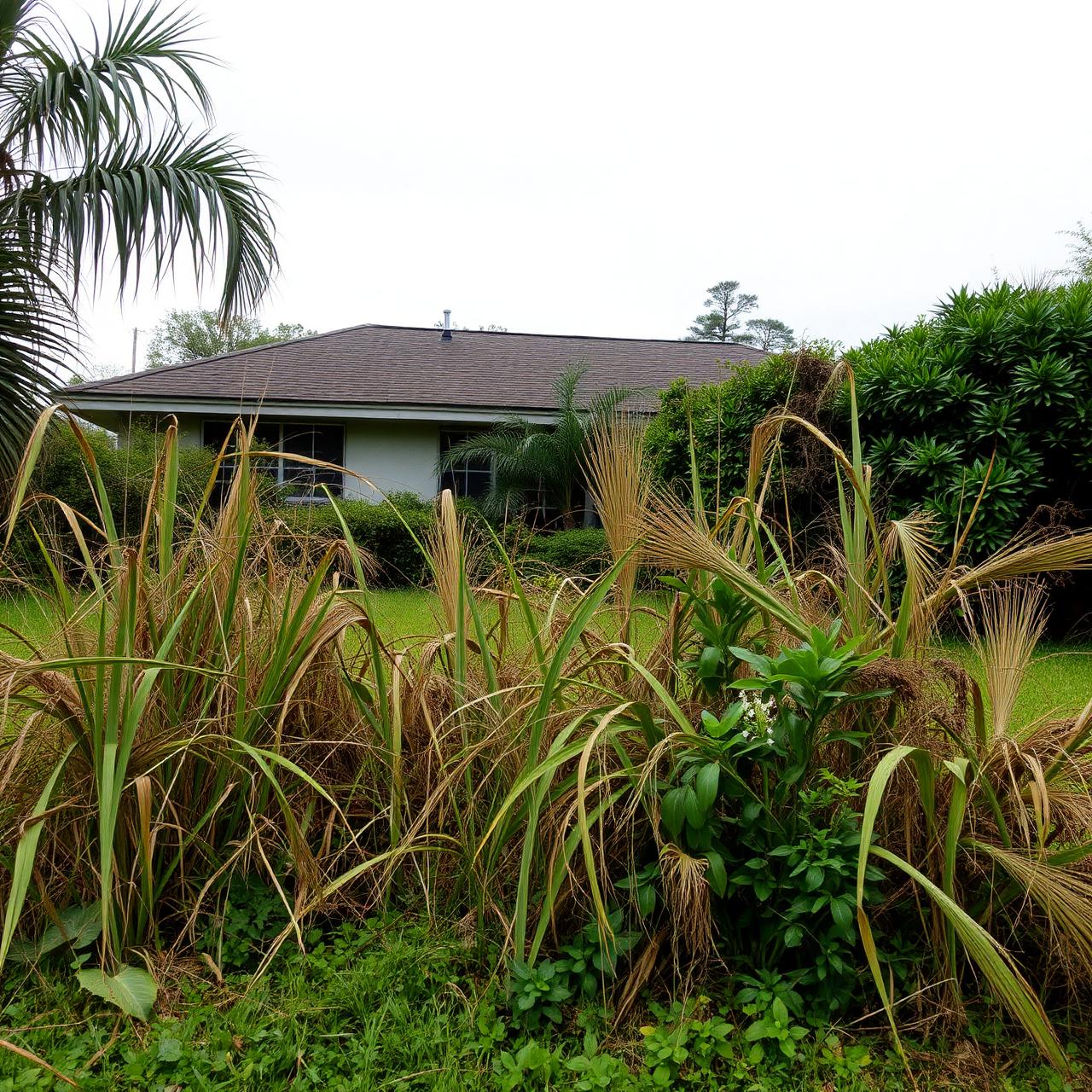 Overgrown Florida yard before Mow Dog